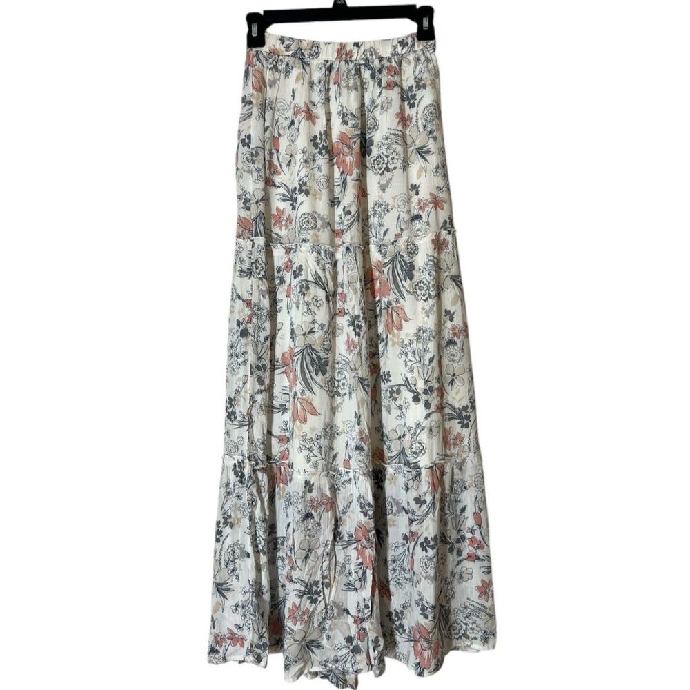 Abercrombie & Fitch Tiered White Floral Maxi Skirt Womens Sz S Cottagecore
